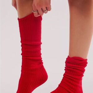 Free People Super Scrunch Socks Red NWT